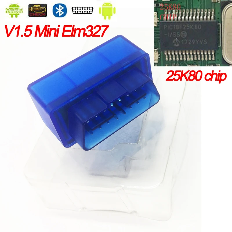 2,1 wifi мини ELM327 Bluetooth Автомобильный диагностический инструмент заводская розетка оборудование V1.5 ELM327 для Android OBDII протокол автомобильные аксессуары - Цвет: blue 25k80 chip