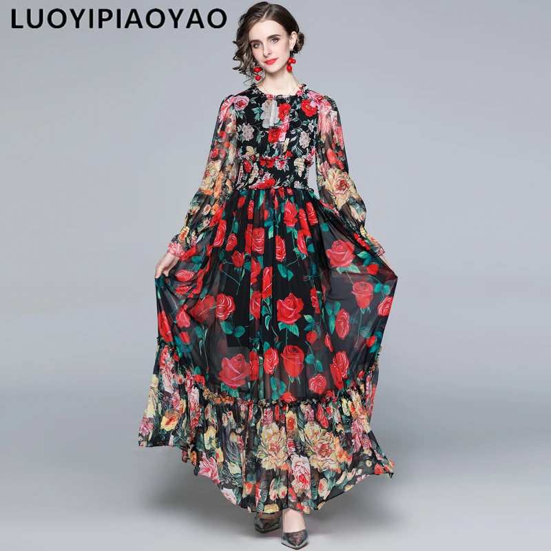 

Женское модельное платье с эластичным поясом, элегантное праздничное длинное платье с цветочным принтом, лето 2021