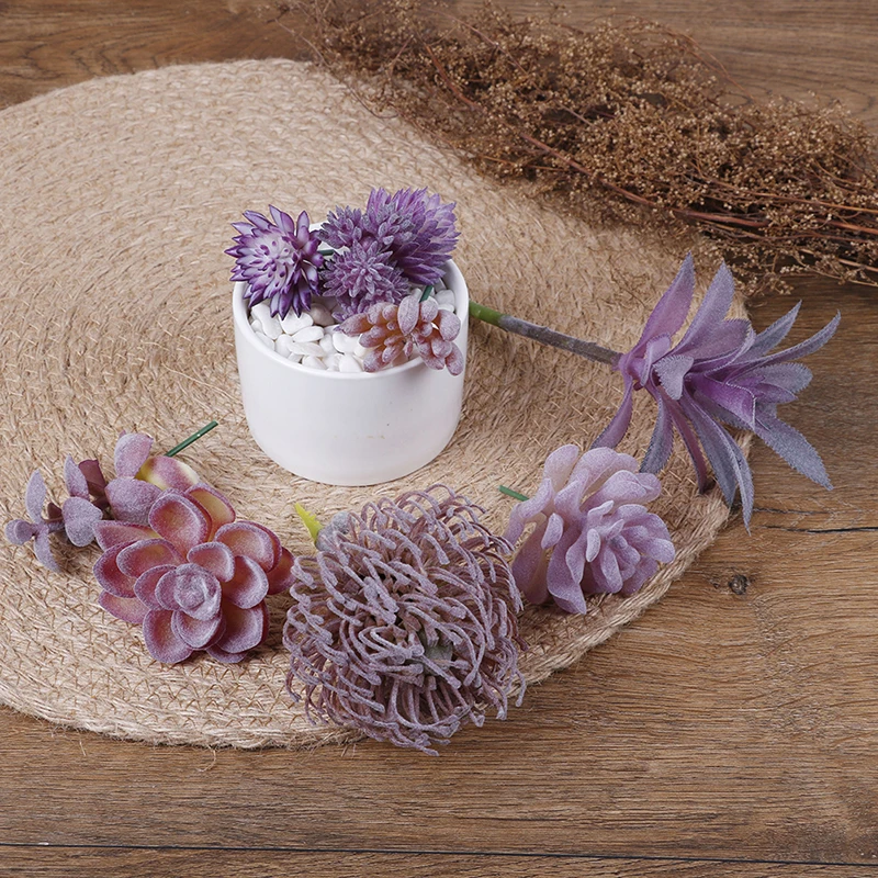Пурпурные флокированные искусственные суккулентные растения домашние