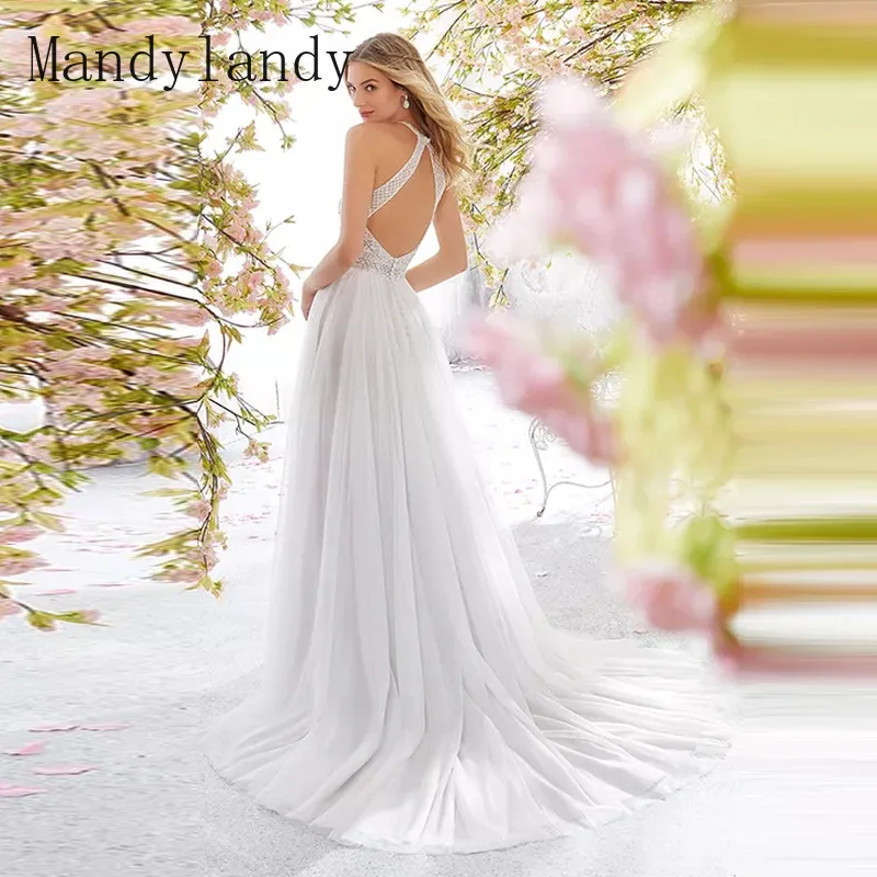 

Mandylandy Dress Summer Elegance Sleeveless Halter Spaghetti Strap Hollow Out Dress Women's Casual Lace Slim Pleated Dress