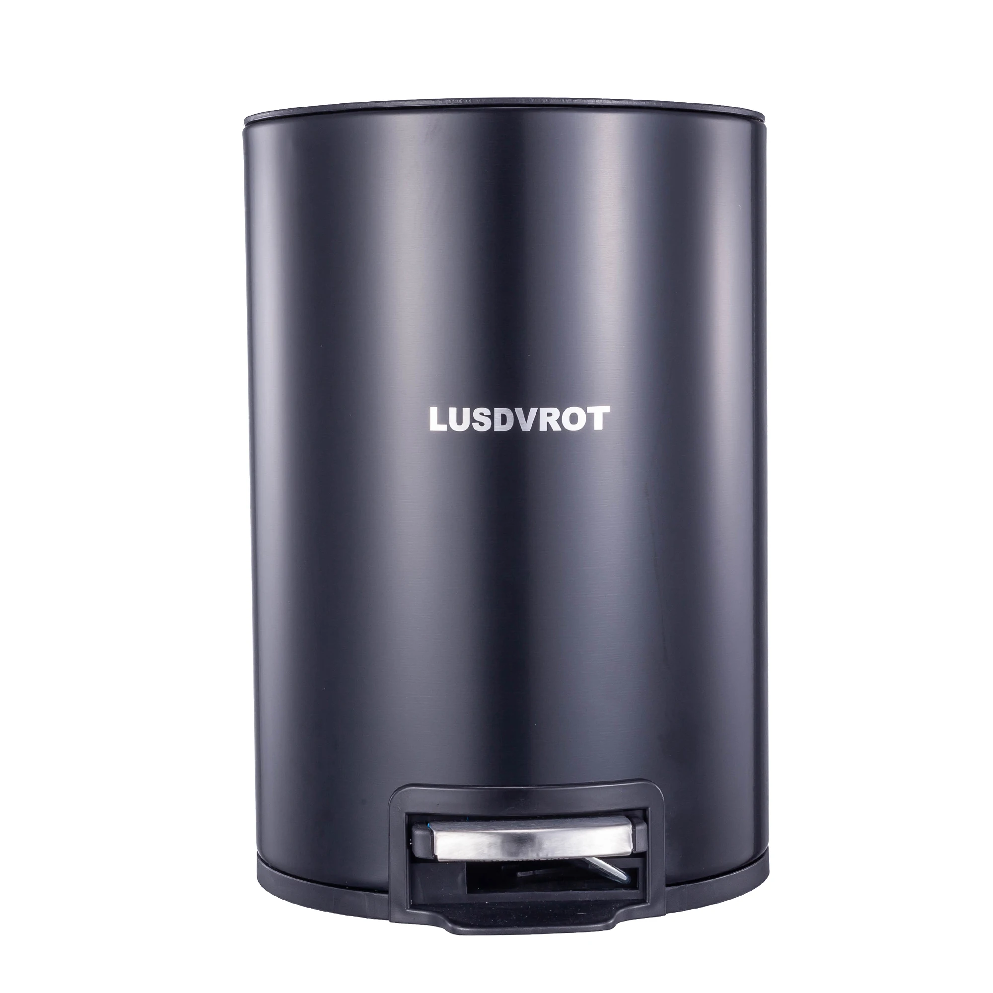 

7L Fingerprint Proof Bathroom Trash Can, Brushed Stainless Steel Round Step Garbage Can, Black