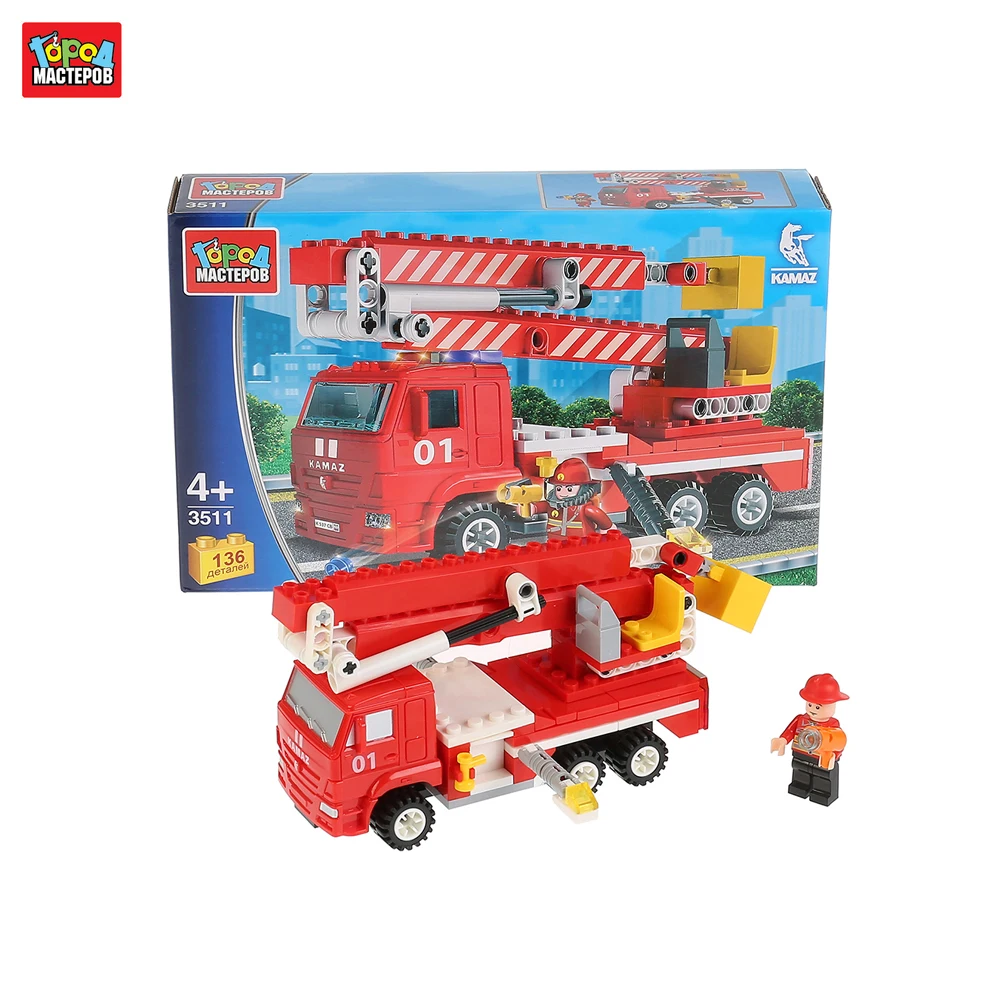 Конструктор Город мастеров КАМАЗ пожарная машина с люлькой 136 деталей