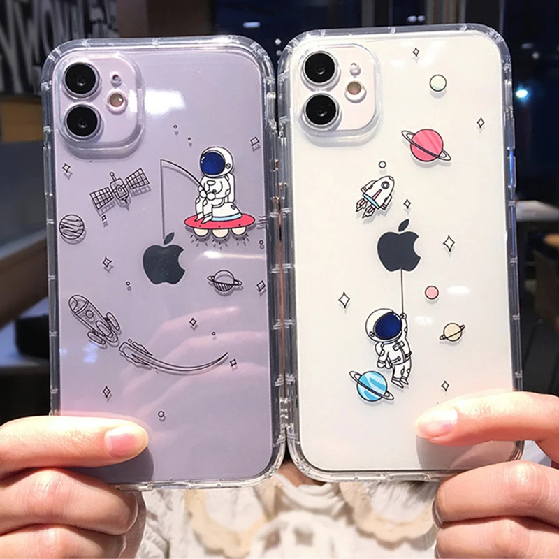 moskado Cartoon Astronaut Planet Phone Cover For iPhone 12 11 Pro Max X XR XS Max 7 8 Plus Transparent Soft Silicone TPU Case