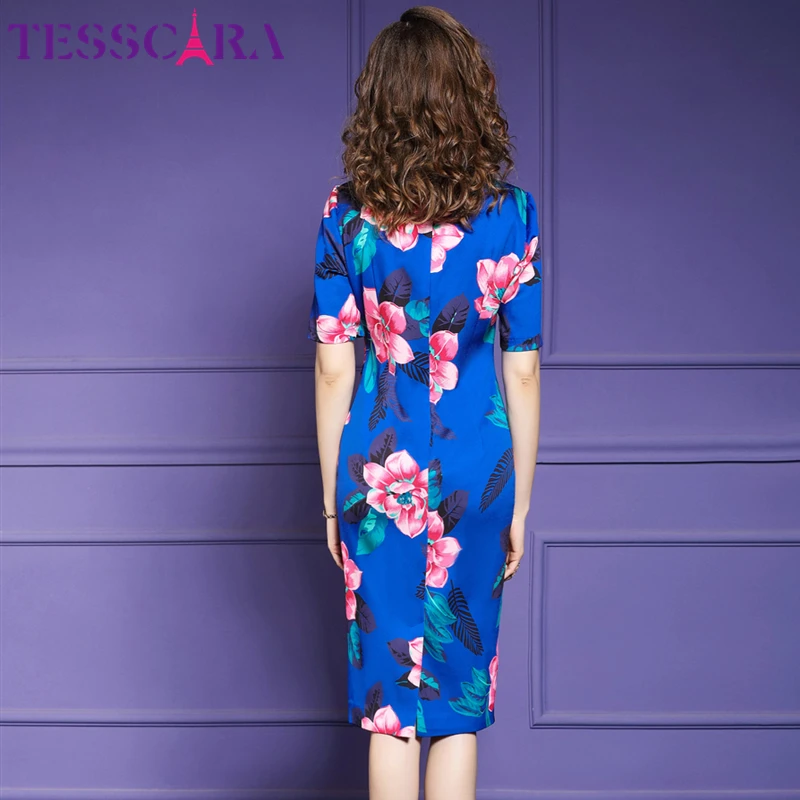 TESSCARA, женское летнее элегантное платье-карандаш с цветочным рисунком, женская мода, Офисная Женская одежда, дизайнерское платье высокого качества, vestidos размера плюс
