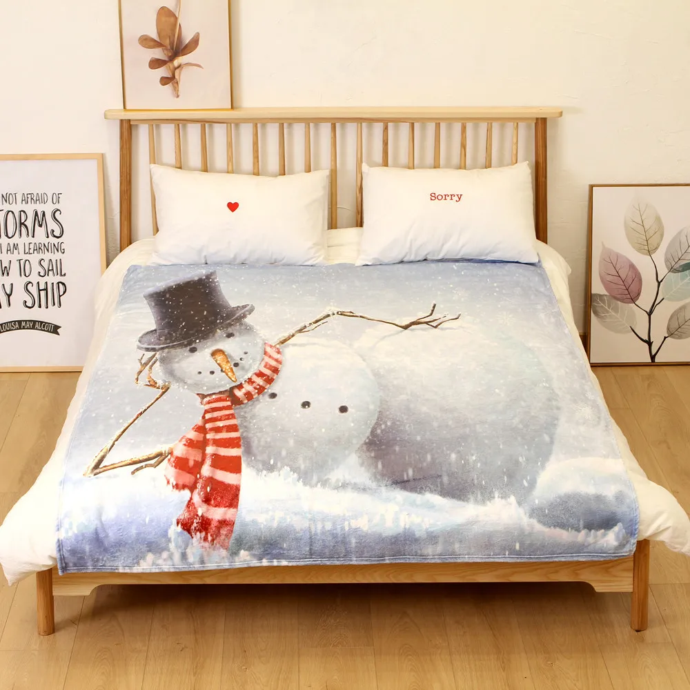 OUNEED Christmas Blanket Flannel Fabric Sofa Bed Blanket 150x200CM Warm Soft Throw Travel Patchwor Winter Bedspread Blanket#45