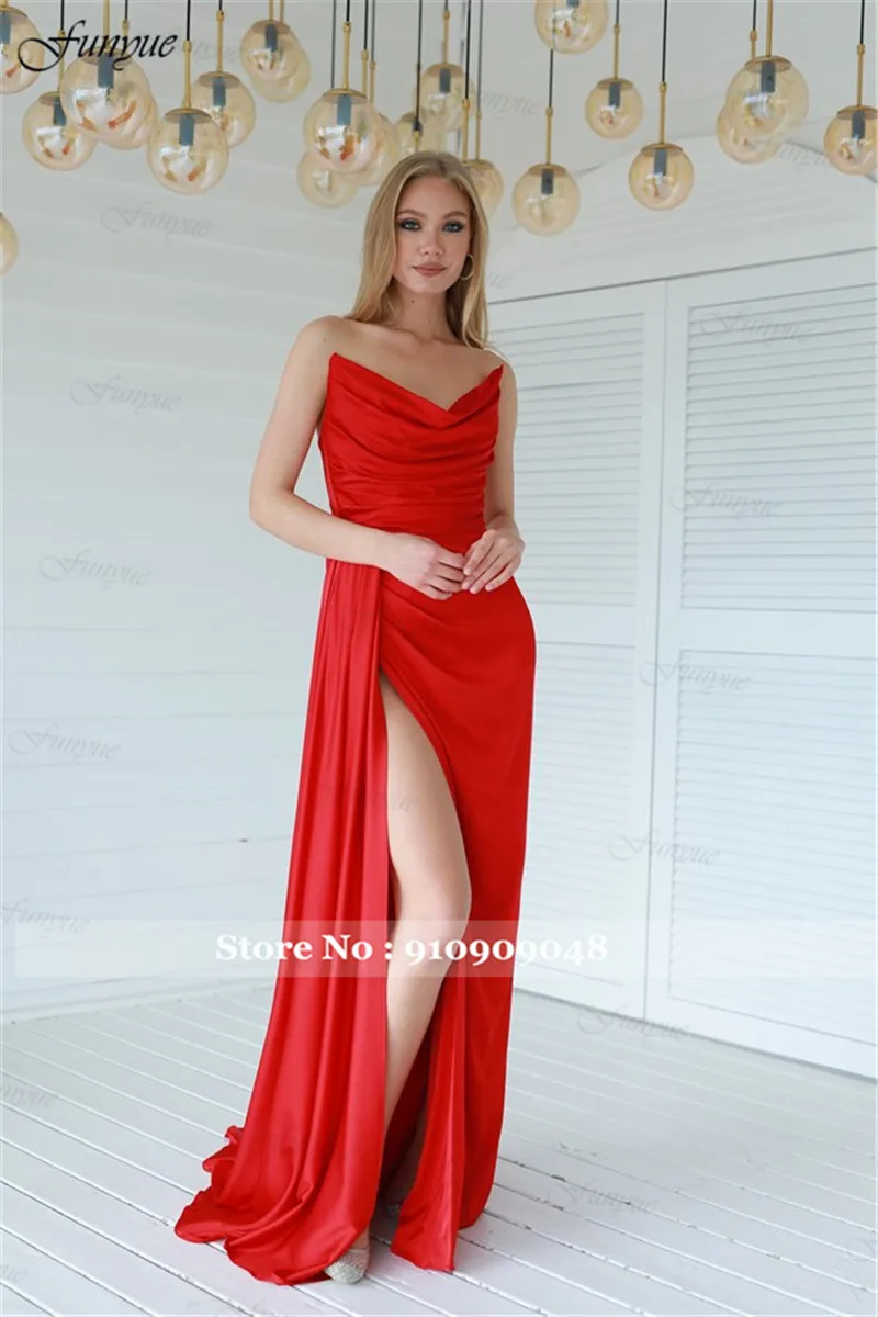 Elegant Off Shoulder Evening Dresses 2025 Sexy High Split Prom Dress Mermaid Satin Simple Plus Size Formal Party Night Gown Long (art.: 3920ca6142dc2) - 3920ca6142dc2