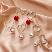 korean fashion zircon pearl earrings for women hollow cross heart shaped long drop earrings party elegant jewelry 2020 trend new