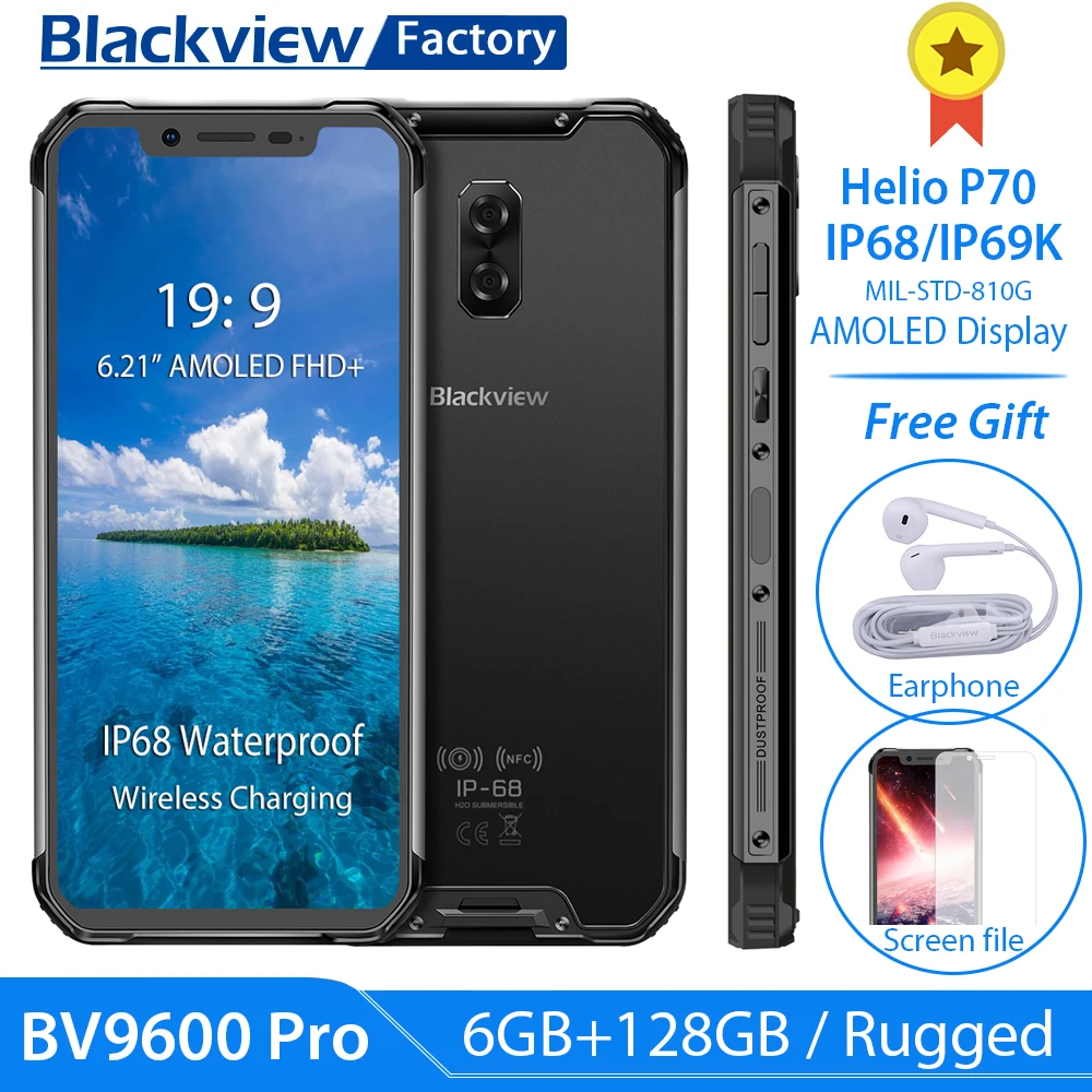 Цена вентилятора BLACKVIEW BV9600 Pro IP68 6GB+ 128GB P70 смартфон 16MP 6,21 дюймов FHD+ Беспроводная зарядка NFC 4G Android 9,0 мобильный телефон