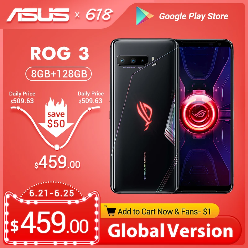 Смартфон глобальная версия ASUS ROG 3 5G процессор Snapdragon 865 Plus ОЗУ 8 Гб ПЗУ 6000 мАч 144 Гц