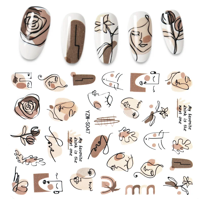 

1PC Abstract Art Design Stickers for Nails Face Flowers Graffiti Manicure Nail art Decoration Nail Stickers