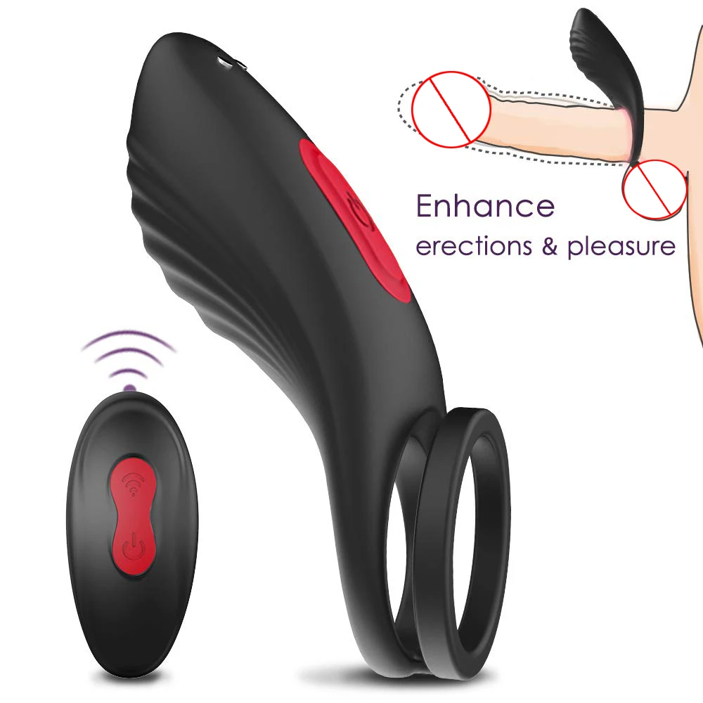 Вибрирующее кольцо на пенис с двойным кольцом 9 режимов вибрации для мужчин или