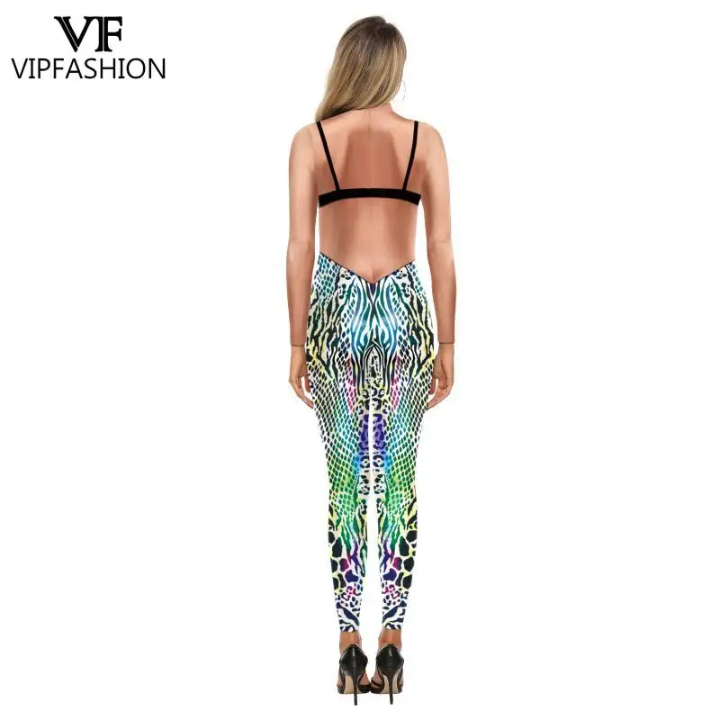 

VIP FASHION Psychedelic Snake Printed Cosplay Jumpsuit Carnival Party Clothes Halloween Costume For Women Outfits Bodysuits