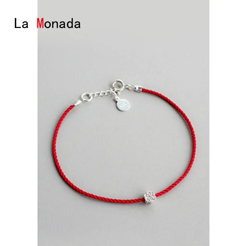 La MaxZa 925 пробы серебряный браслет слива цветок пара браслет для женщин красная линия веревочная нить ювелирные изделия браслеты для женщин
