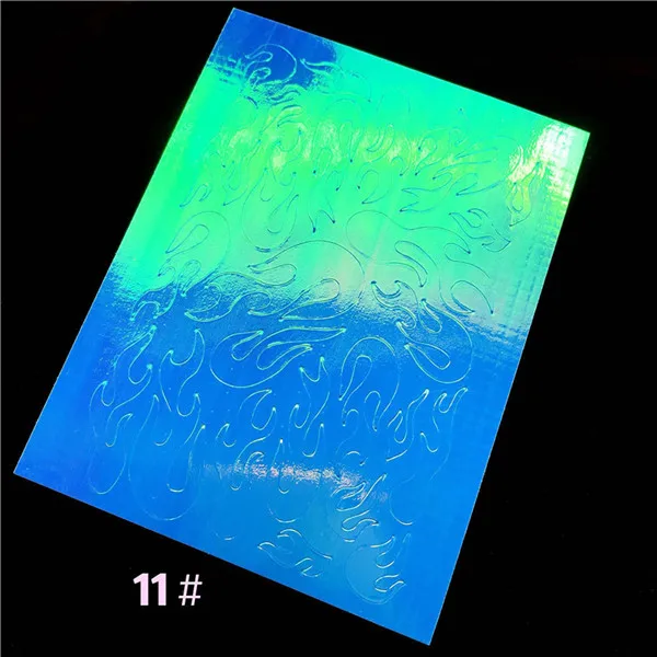 11 1/16 шт. Aurora пламени ногтей Стикеры голографические красочные огонь отражения само-клейкая пленка для ногтевого дизайна украшения Стикеры - Цвет: 11