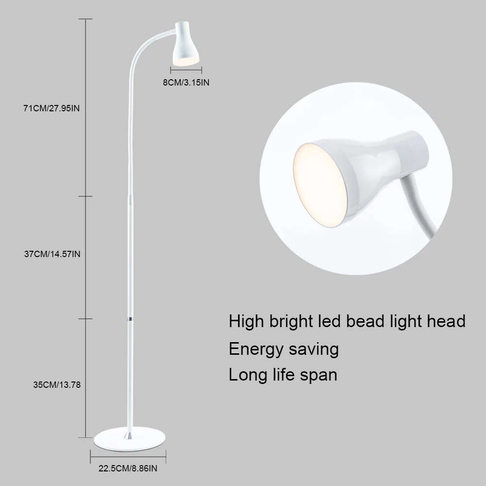 Белая Напольная Лампа с гусиным горлом 10 Вт 3 цвета температура и 5 уровней
