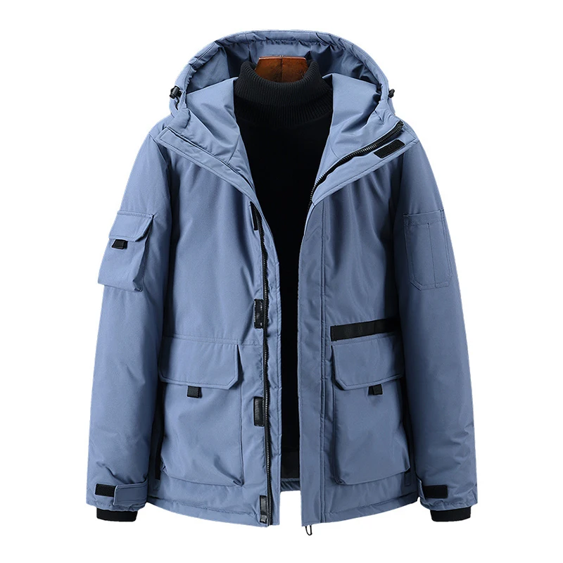 

Пуховик мужской с капюшоном, короткая утепленная рабочая одежда в Корейском стиле, водонепроницаемая верхняя одежда на молнии, уличная оде...