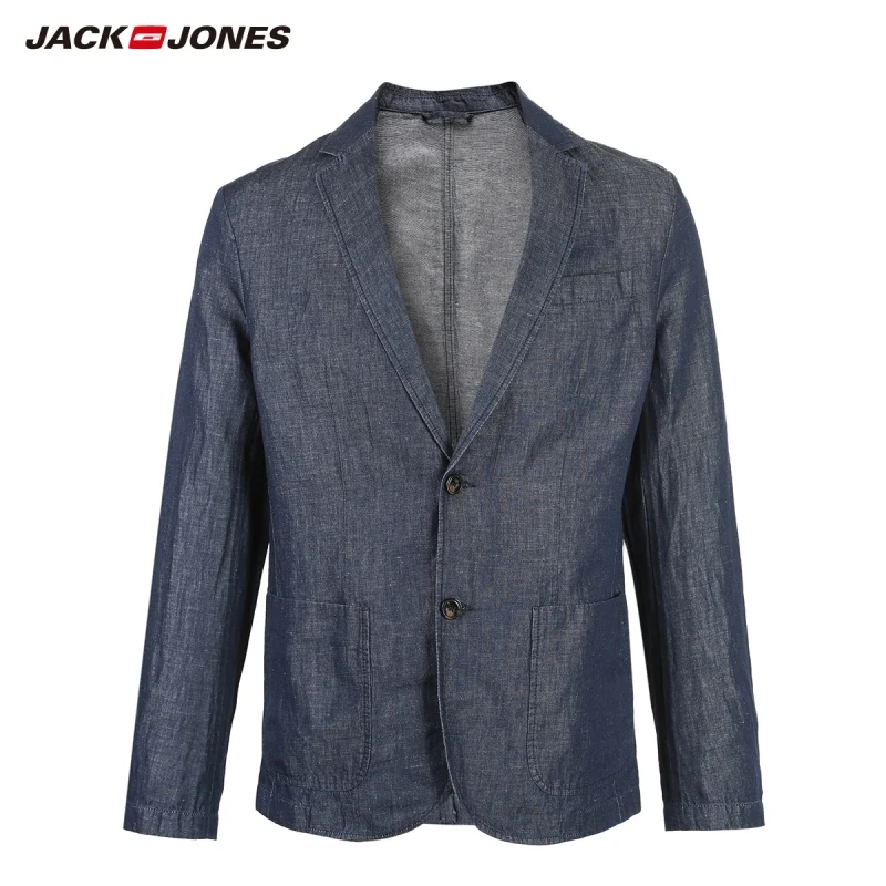 Мужской прямой Блейзер JackJones из чистого хлопка и льна 219108516|Пиджаки| |