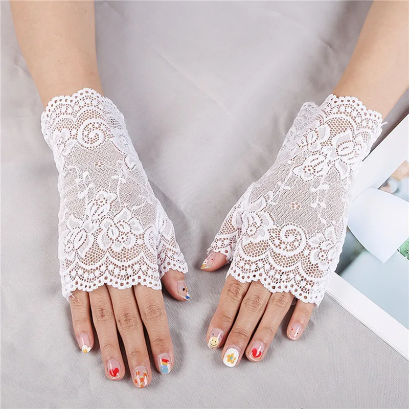 

Spring Summer Sexy Dance Lace Gloves for Women Sunscreen Short Gloves Fingerless Driving Gloves Half Finger Mittens Elastic