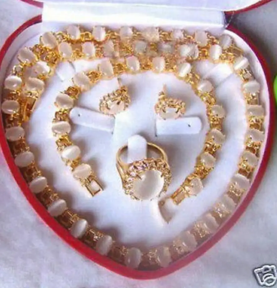 Бесплатная доставка белый опал ожерелье браслет серьги кольцо ювелирный набор&gt