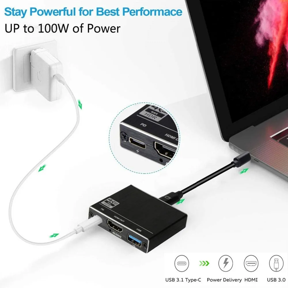 USB C 3 0 концентратора многопортовый адаптер HDMI с поддержкой 4K 60 гц 30 Гц 100W PD
