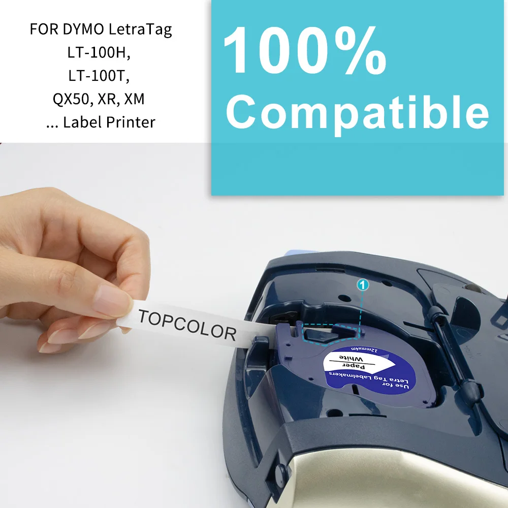 Topcolor 12 мм ленты для этикеток подходят Dymo 91204 Letra Tag LT100H LT 100T черный на зеленом