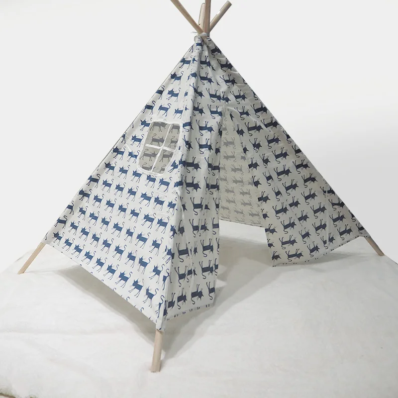 Портативная детская палатка Wigwam, хлопковый брезентовый домик Tipi, детская палатка для девочек, игровой домик, игровой домик, индийский треугольный тент, декор для комнаты - Цвет: WJ3714G