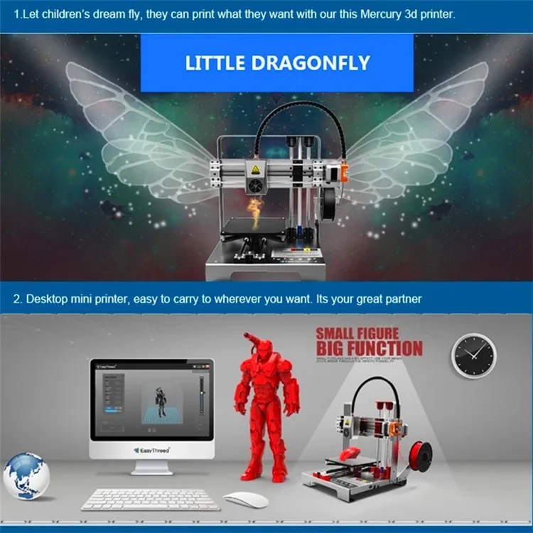 EasyThreed Precision DIY 3d Принтер Комплект Полный металлический каркас ртутный модуль начальный уровень для студентов настольный мини предварительно собранный принт