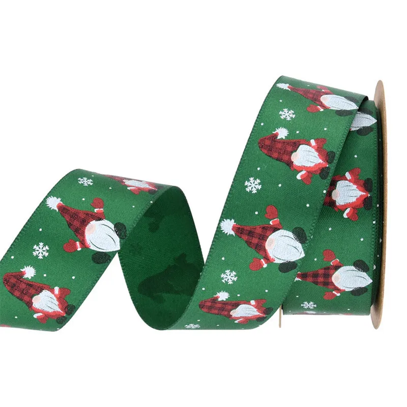 Красный/зеленый цвет 10 ярдов 25 мм милая лента с рождественским принтом