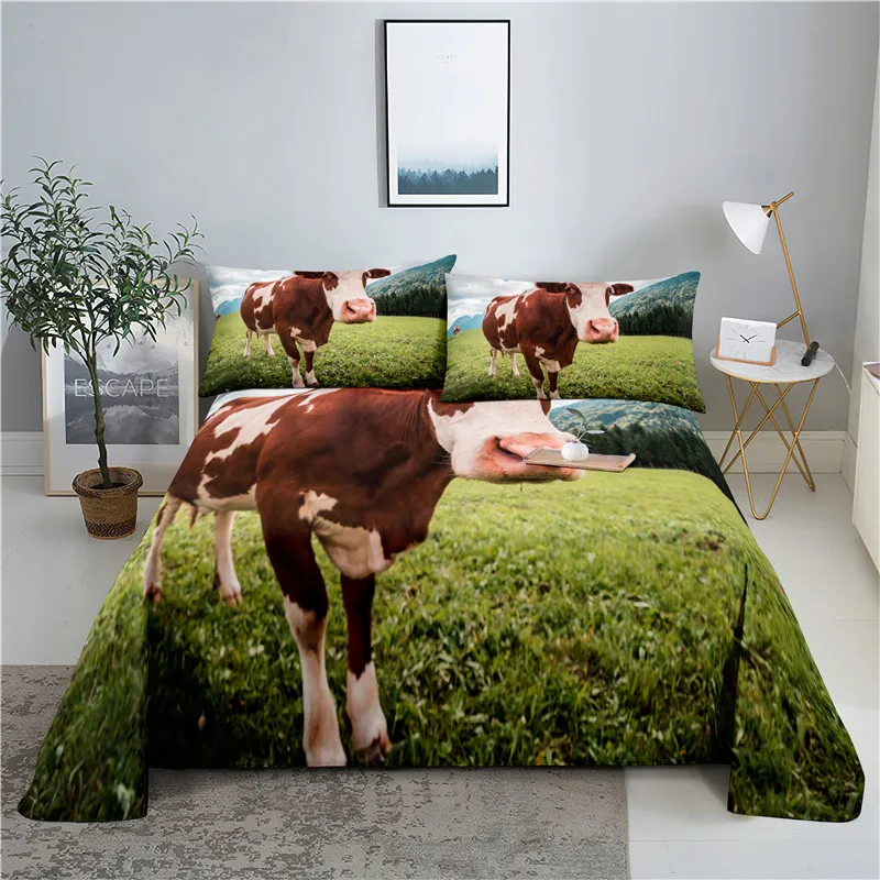 Cow 0.9/1.2/1.5/1.8/2.0m Digital Printing Polyester Bed Flat Sheet With Pillowcase Print Bedding Set | Дом и сад