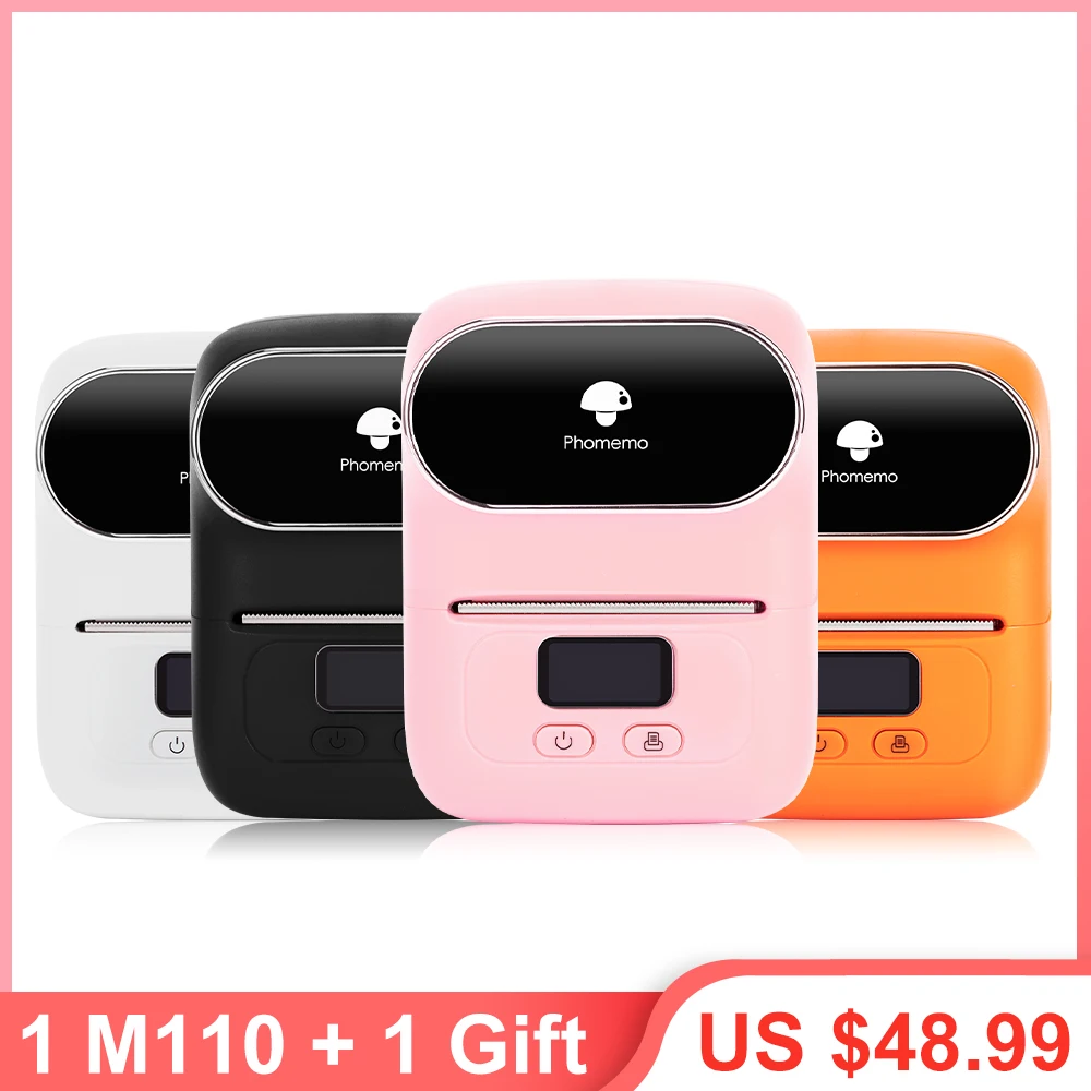 

Phomemo M110 Mini Thermal BT Label Printer Wireless Portable Self Adhesive Label Maker Inkless Printer Pocket Mobile Printer
