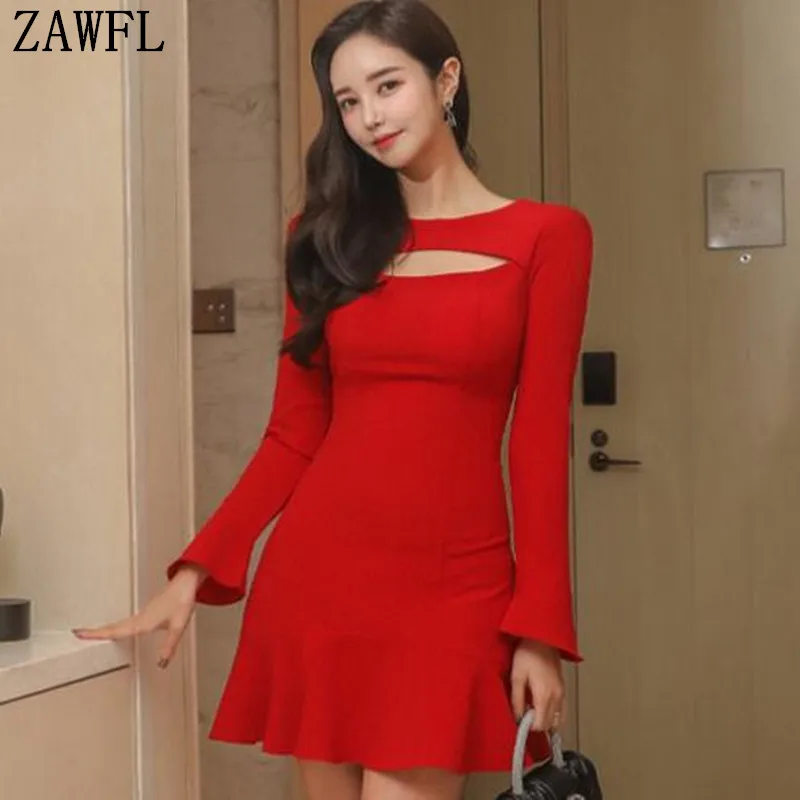 

ZAWFL 2022 Spring Fenimine Vestidos Women V Neck Draped Ruffled Hem Solid Cute Sweet Vintage Chic Korea Dress