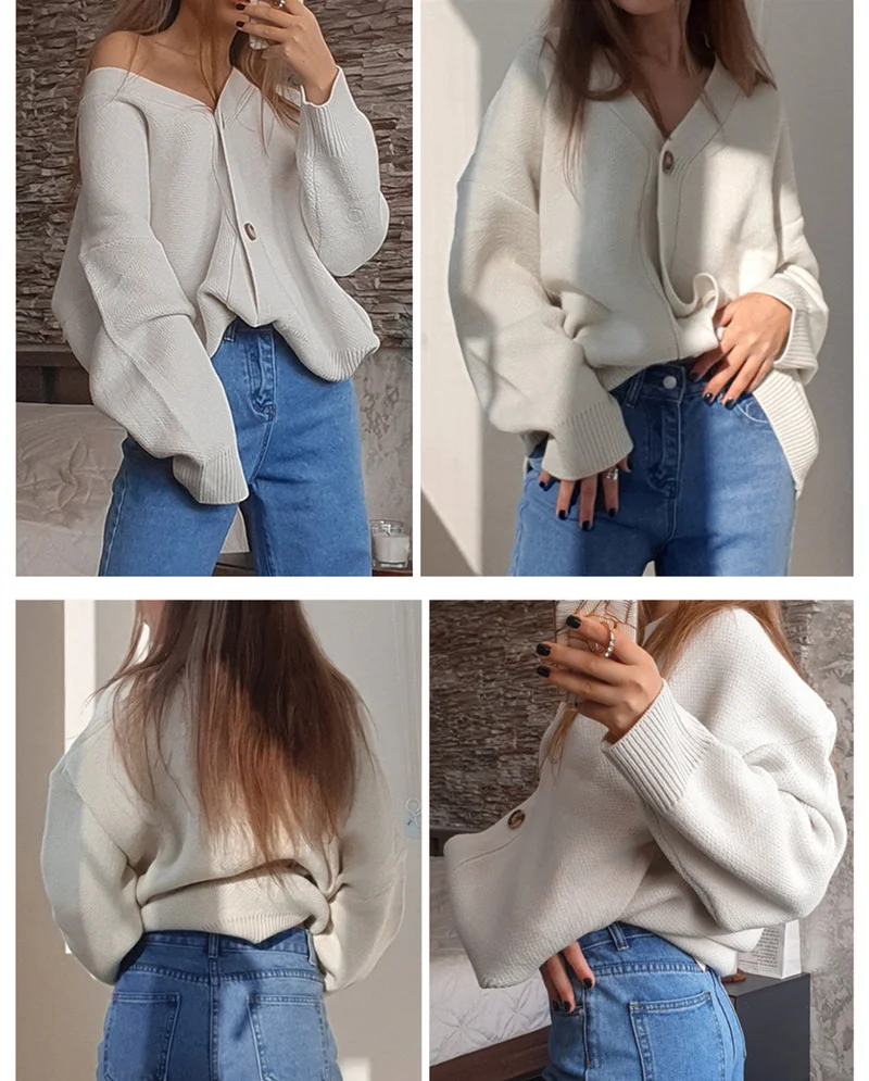 

Colorfaith New 2021 Winter Spring Women's Sweaters V-Neck Buttons Cardigans Oversized Fashionable Korean Lady Knitwears SWC18190
