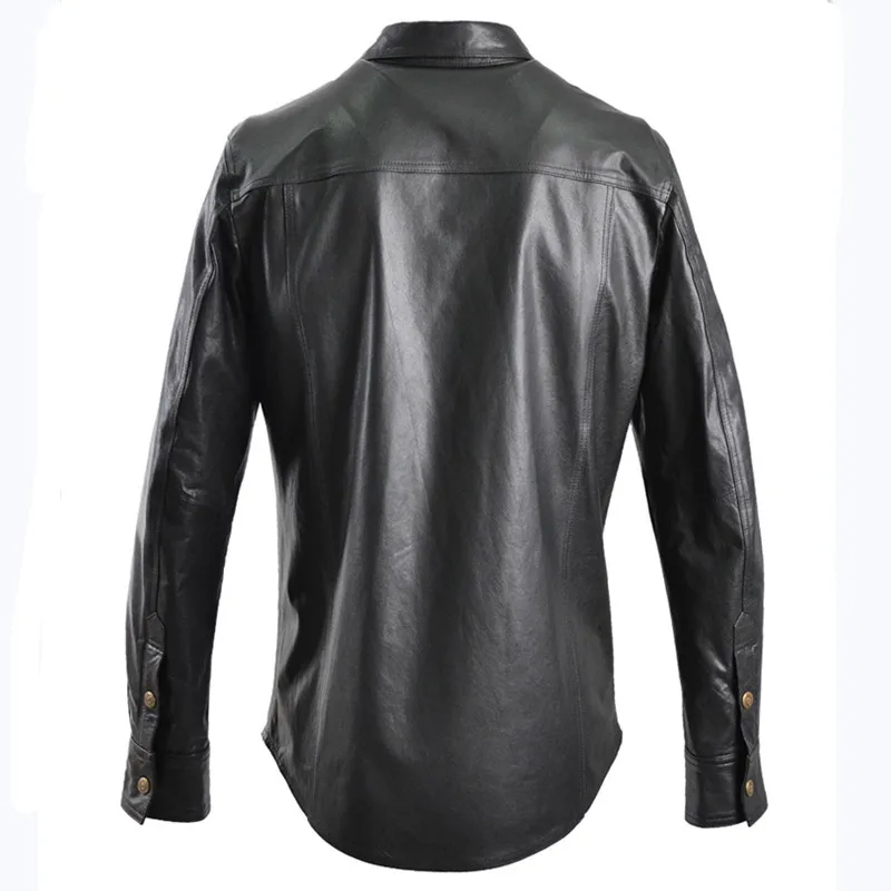 

2020 Black Men Fashion Casual Leather Shirt Single Breasted Plus Size XXXXL Genuine Thin Sheepskin Natural Coat FREE SHIPPING