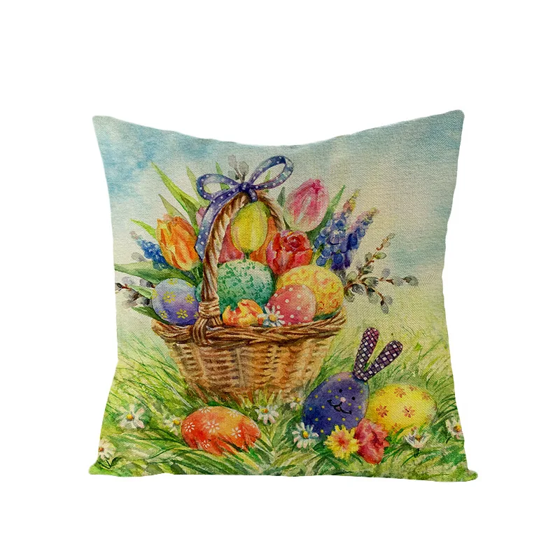 easter party diy decor pillow covers easter eggs bunny printed cushion cover kids gift home decoration linen pillow case 45x45cm free global shipping