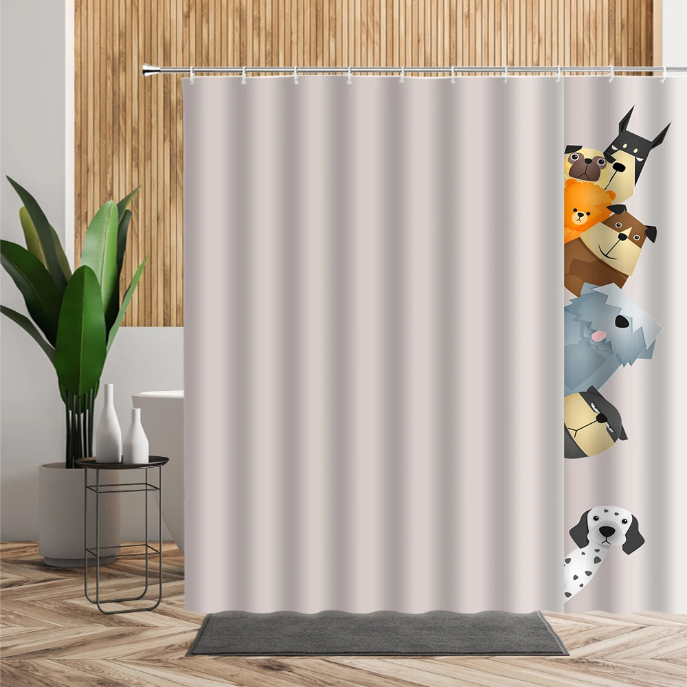 cartoon cute animal shower curtain set cat dog anime printed bathroom decor 3d waterproof bath fabric home curtains for children free global shipping