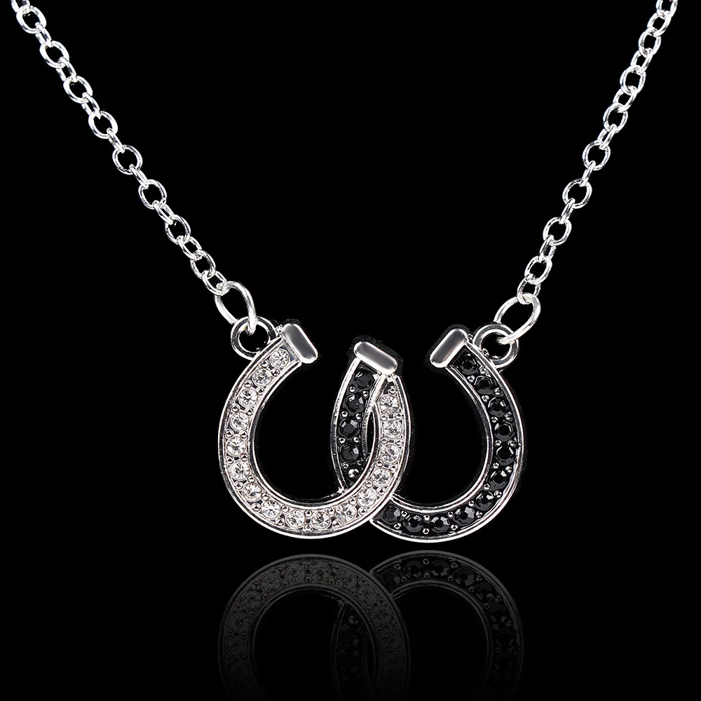 Модные личи лошадь копыта ожерелье Lucky Rhinestone Двойной черный белый цвет подвеска в