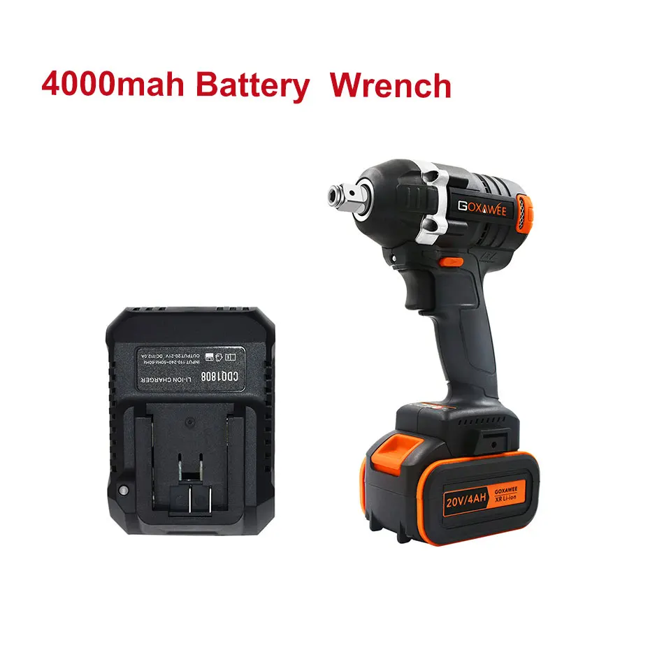 4000MAH wrench Only GOXAWEE 20V бесщеточный Электрический Аккумуляторный ударный гайковерт разъем ведущего колеса ключ, дюймовый стандарт 4000 мА/ч, Батарея ручная дрель Установка Мощность инструменты - Цвет: 4000MAH wrench Only