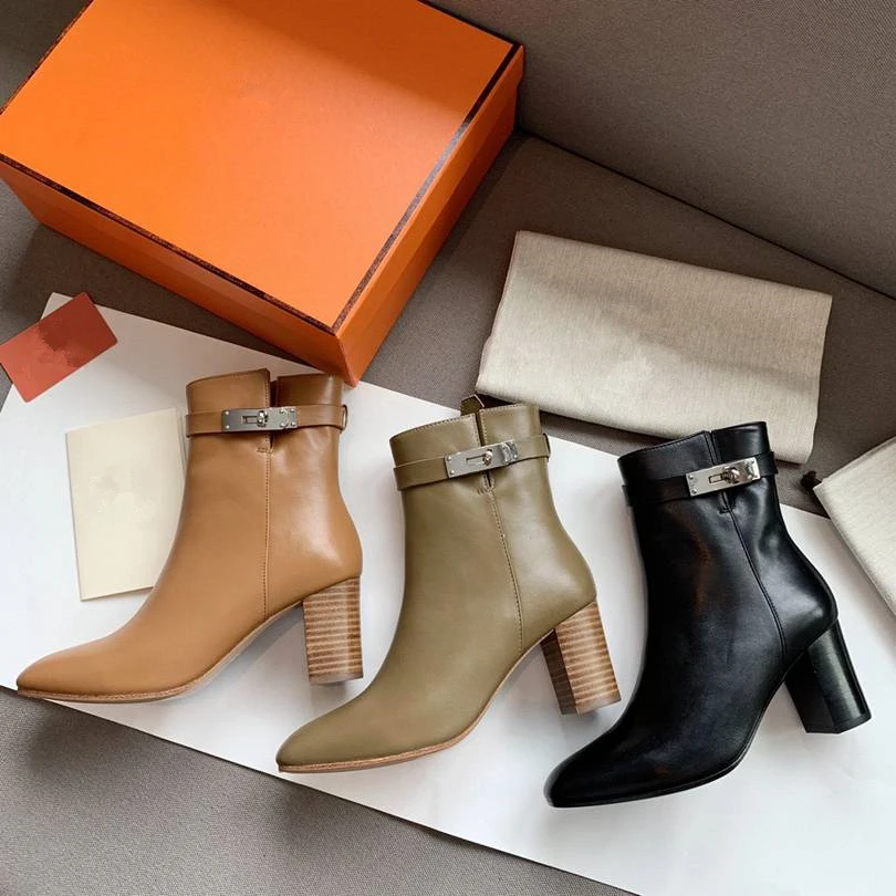 

Mental Buckle Decor Women Ankle Boots Top Quality Genuine Leather Women Short Boots Designer Chelsea Boots Female Platform Boots