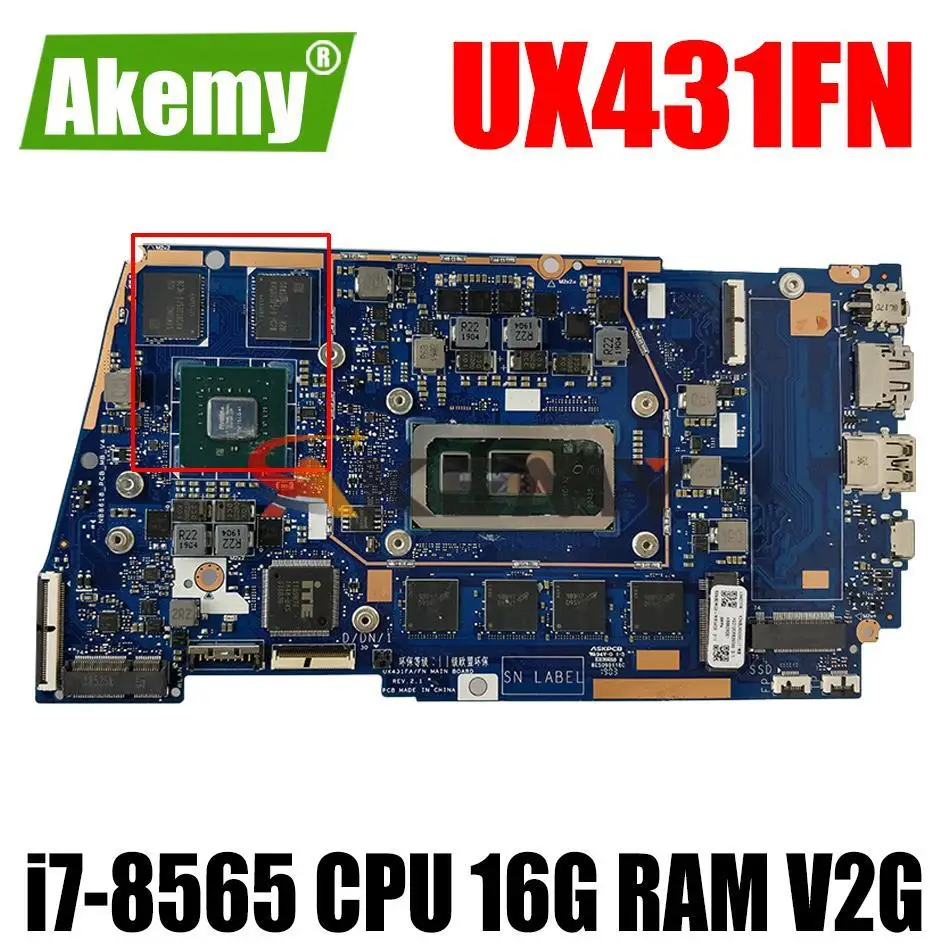 

UX431FN mainboard REV2.0 For UX431F UX431FN i7-8565 CPU 16G RAM V2G laptop motherboard 100% Tested Working
