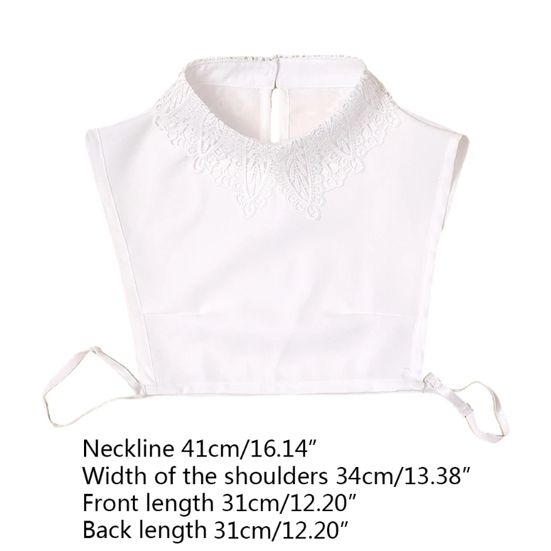 

Women Leaves Lace Lapel False Collar Back Keyhole Button Pullover Half Shirt 649C