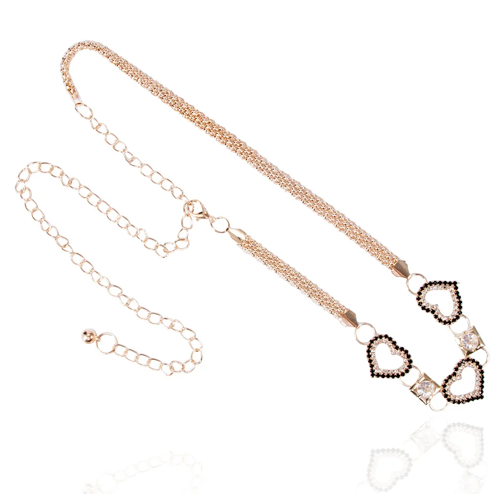 Модный длинный поясной ремень женский в форме сердца металлический серебристый