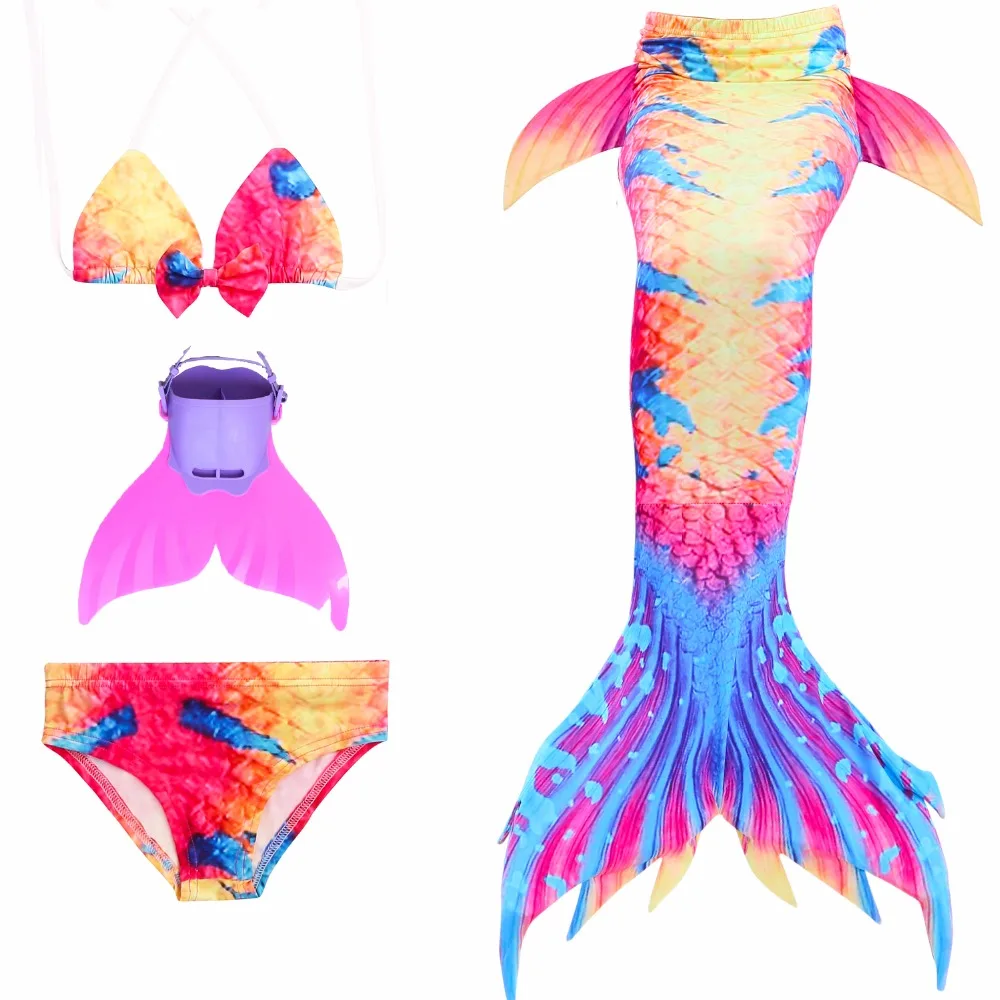 4 шт. хвост русалки комплект бикини плавательный костюм для детей с Моноласты