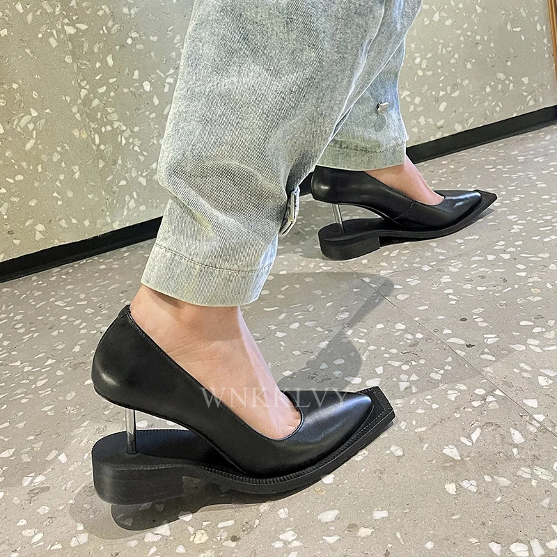 

Runway Strange High Heel Pumps Women Square Toe Shallow Mouth Single Shoes Europe Station Spring Party Shoes For Ladies 2021