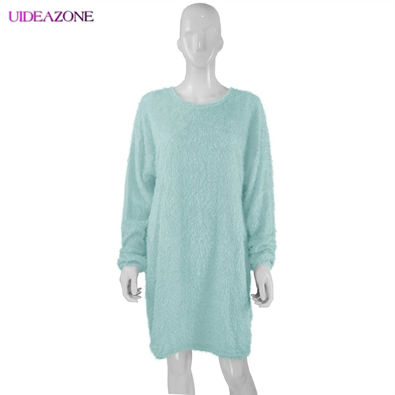 UIDEAZONE женское осеннее платье-свитер мода 2019 о-образный вырез длинный рукав