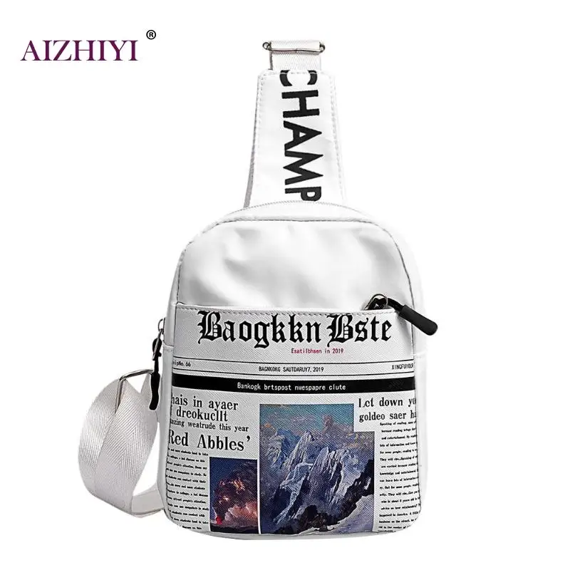 Новинка 2019 модная забавная нагрудная сумка для женщин с газетным принтом