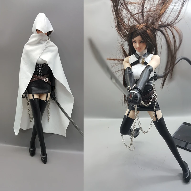 

in stock 1/6 Combat uniform female soldier leather jacket tights cloak female assassin for 12-inch female puppets