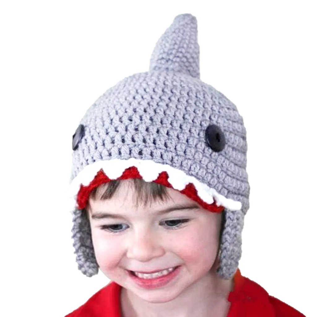 Детская зимняя шапка ручной работы вязаная шапочка для детей с рисунком акулы