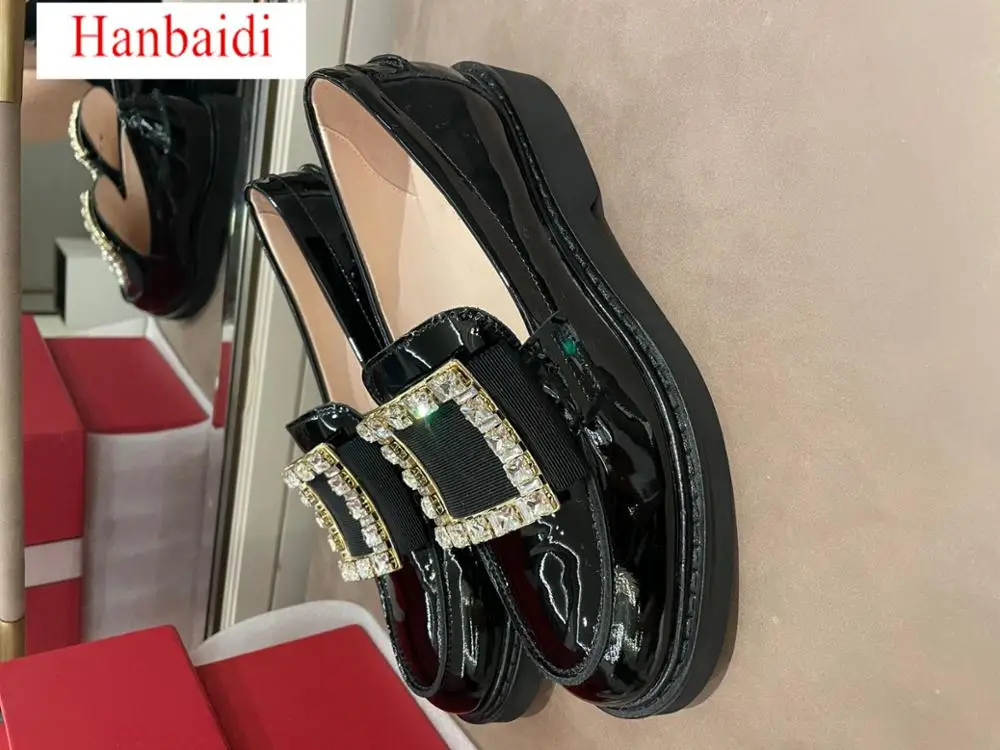 

Genuine Leather Women Casual Shoes Round Toe Slip on Women Loafers Lxuury Crystal Buckle Decor Women Outdoor Feetwear femmes cha