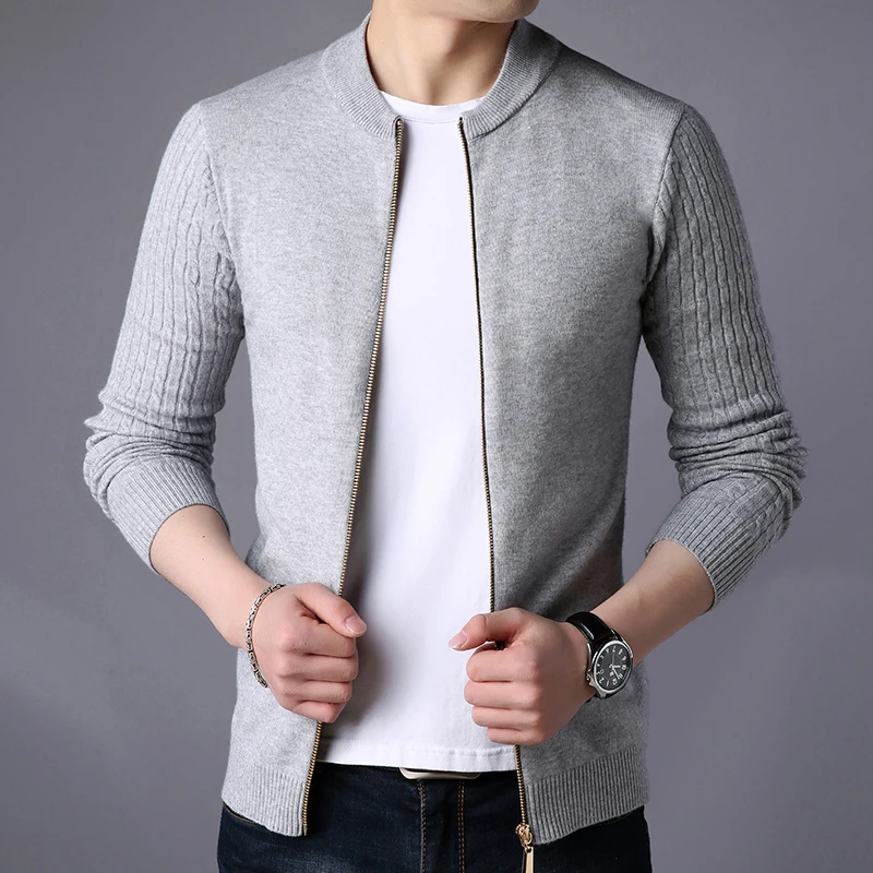 2023 Fall New Men's korean High Quality Fashion Knit Cardigan Men's Casual Slim Pure Color Zipper Sweater Cardigan coats male