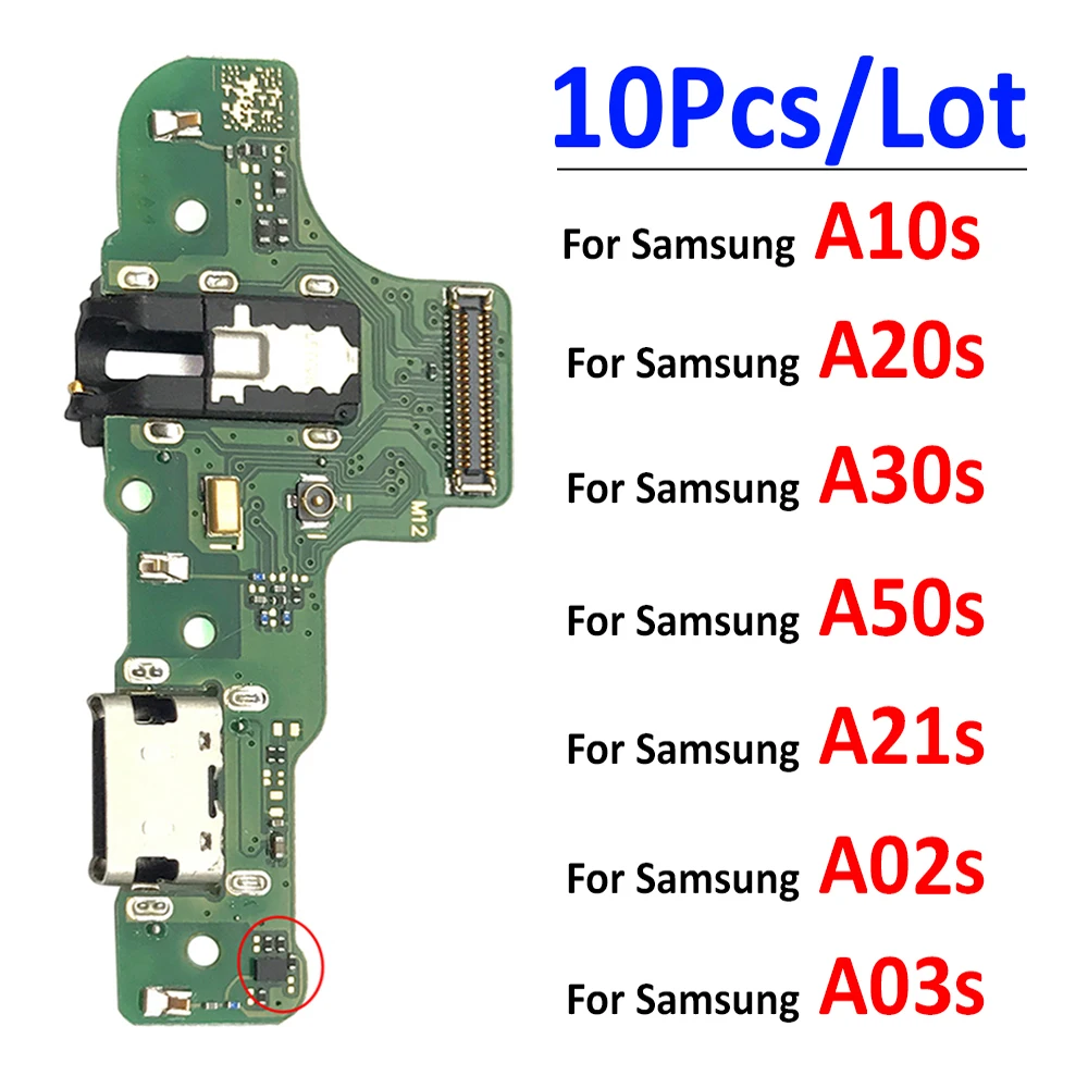 Зарядное устройство USB 10 шт., док-разъем, гибкий кабель для Samsung A10S, A20S, A30S, A50S, A21s, A12, A02s, A03s, A03 Core